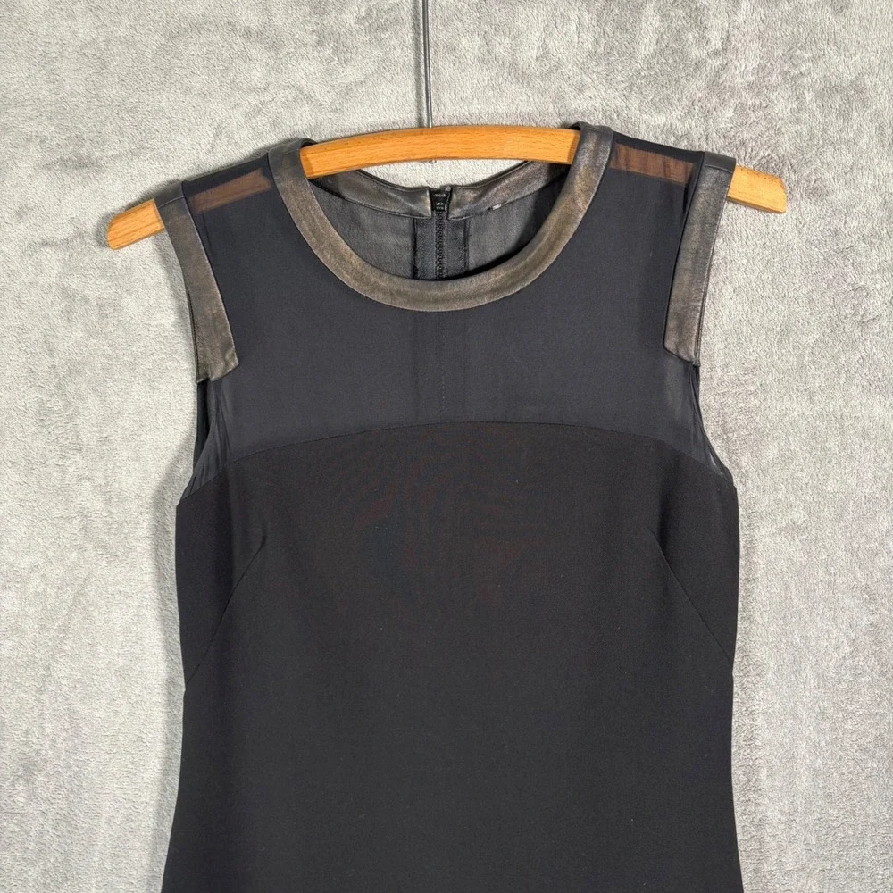 Sandro Paris‎ Black Mesh Yoke Flounce Hem Mini Dress Size S Metallic Bronze Trim